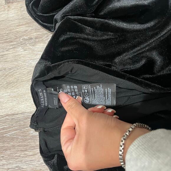 All Saints Mini Velvet Long Sleeve Deep V Dress Size XS - Picture 4 of 7